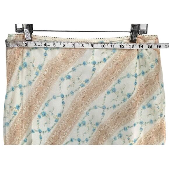 GAS Vintage 90s Y2K Skirt XL Beige Blue Floral Pull On Fairy Cottage Romantic - Picture 4 of 10
